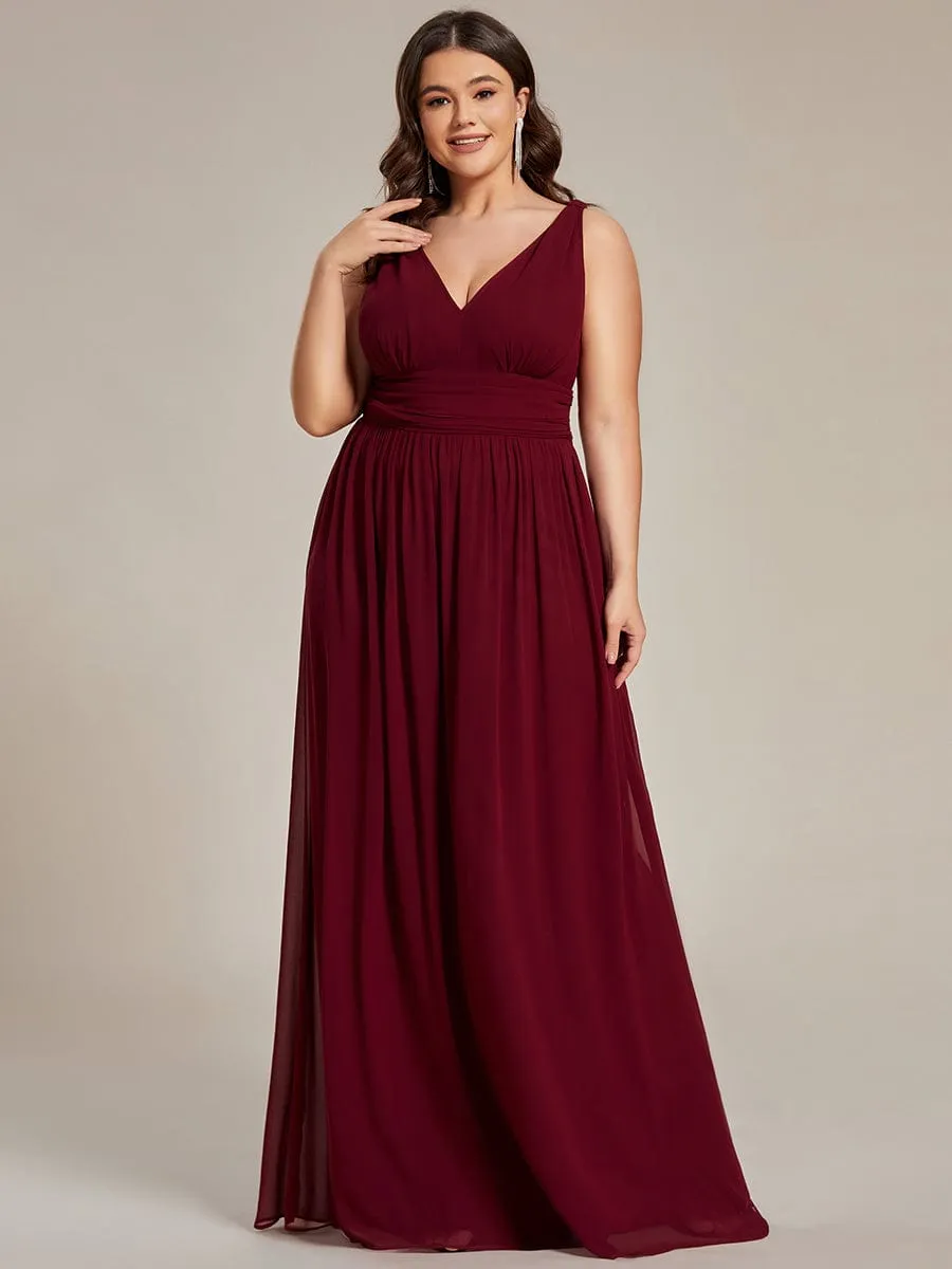 Pleated Sleeveless V-Neck Chiffon Maxi Dress