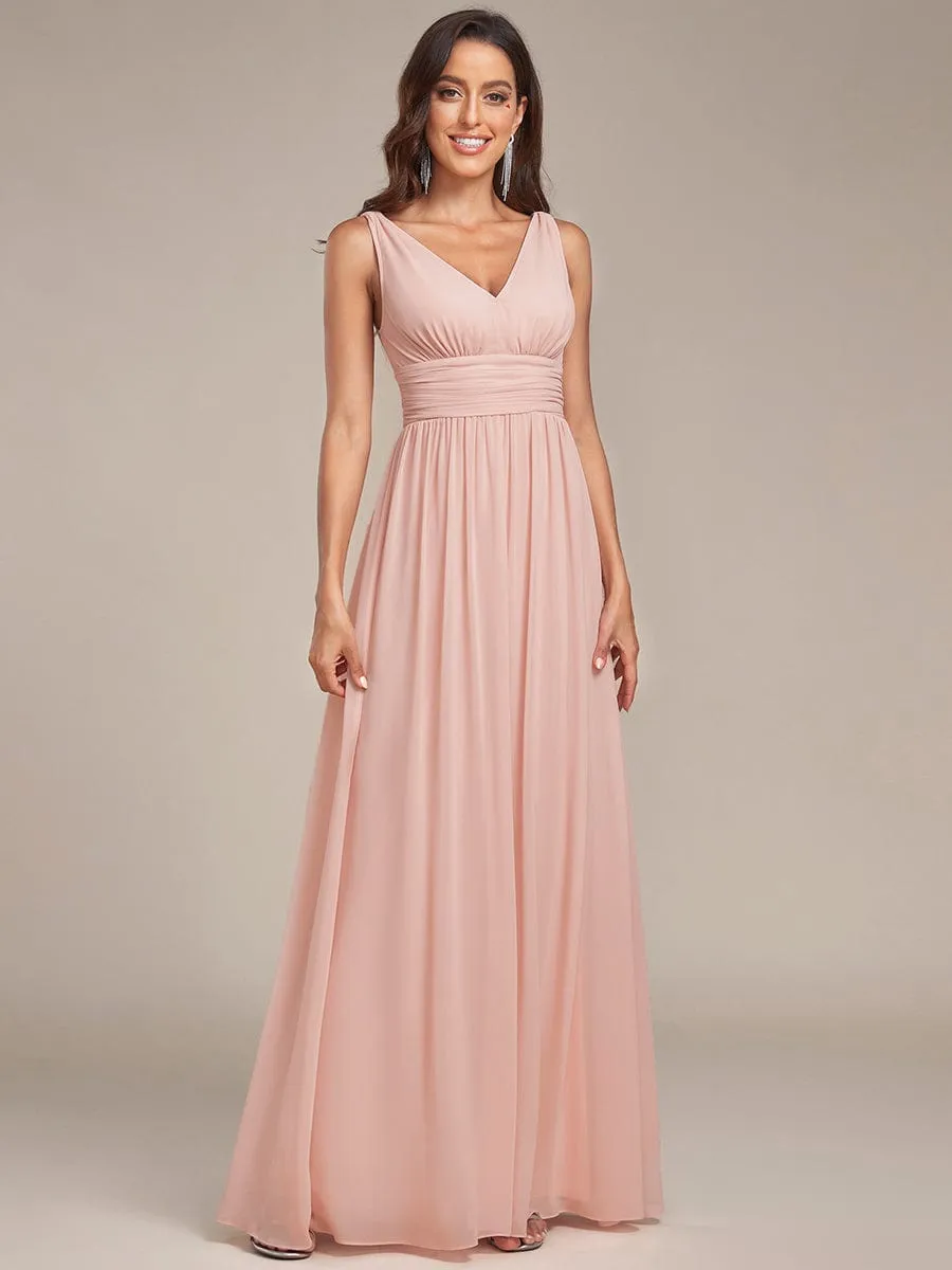 Pleated Sleeveless V-Neck Chiffon Maxi Dress