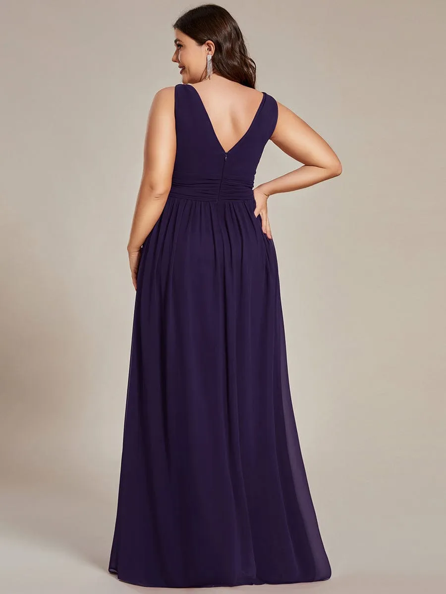 Pleated Sleeveless V-Neck Chiffon Maxi Dress