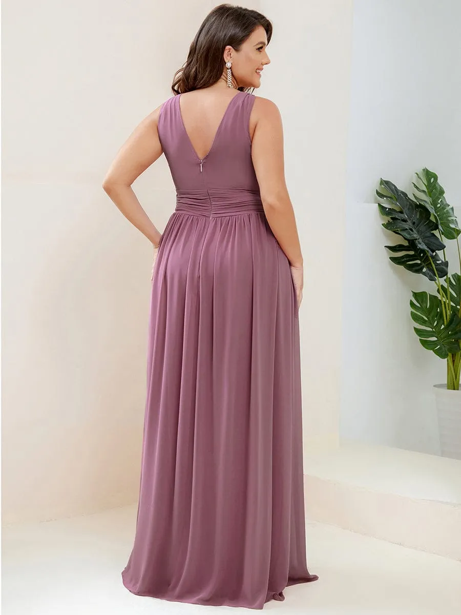 Pleated Sleeveless V-Neck Chiffon Maxi Dress