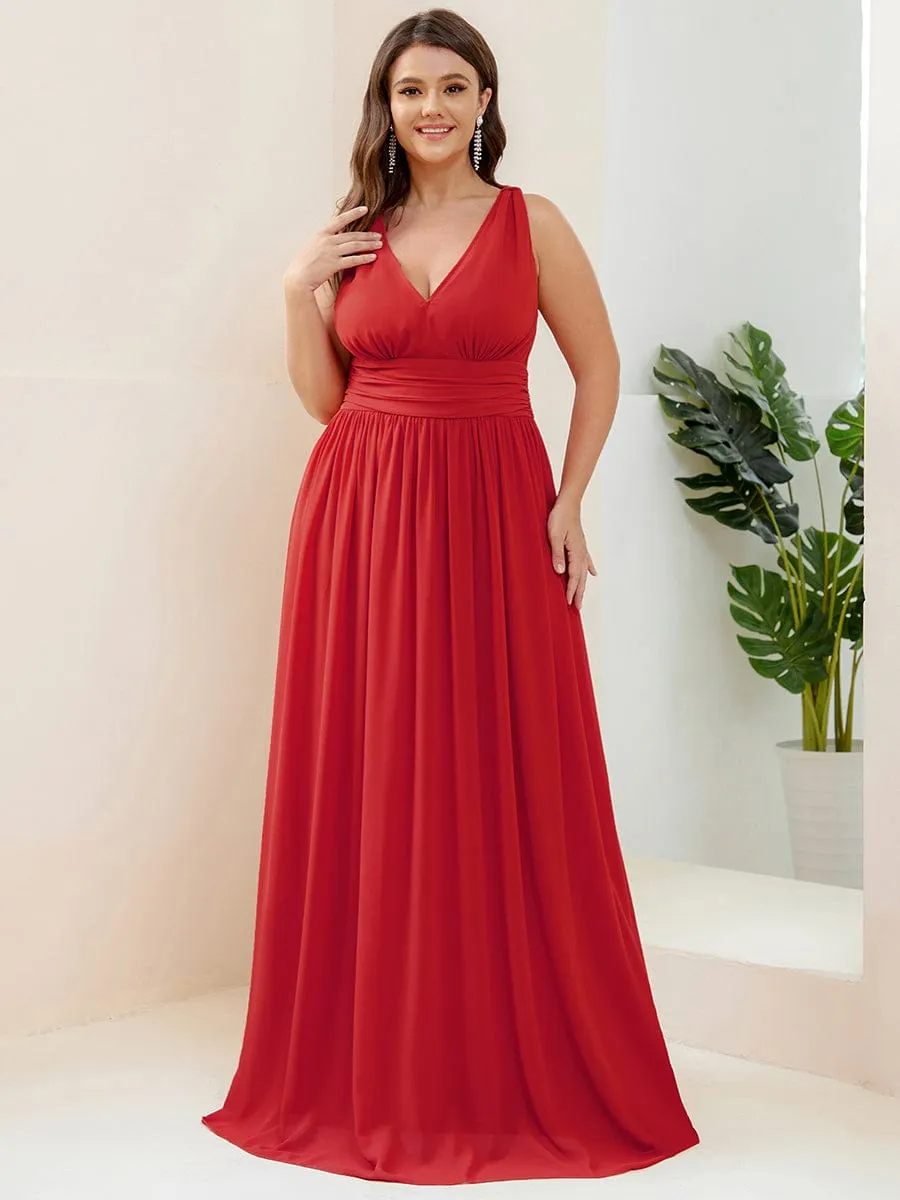 Pleated Sleeveless V-Neck Chiffon Maxi Dress