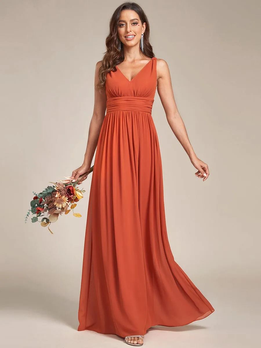 Pleated Sleeveless V-Neck Chiffon Maxi Dress