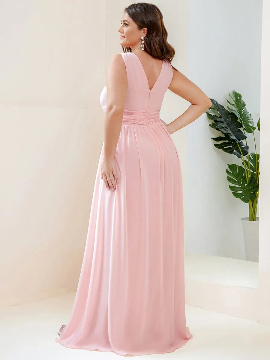 Pleated Sleeveless V-Neck Chiffon Maxi Dress