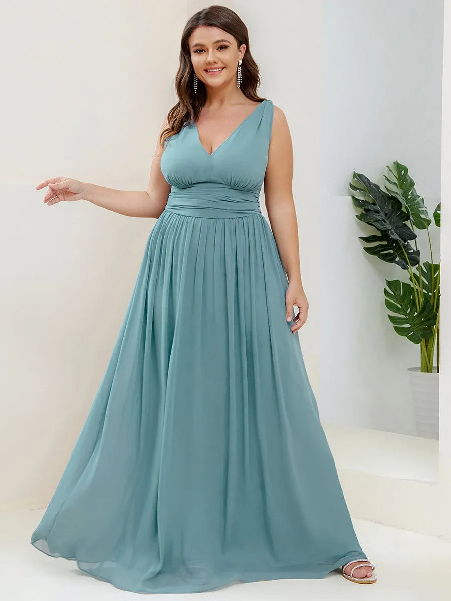 Pleated Sleeveless V-Neck Chiffon Maxi Dress