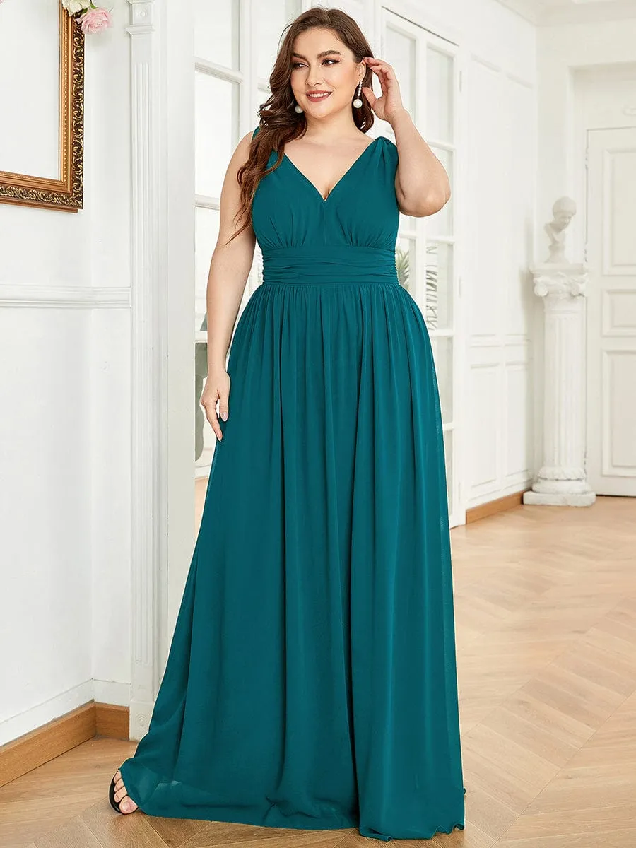 Pleated Sleeveless V-Neck Chiffon Maxi Dress