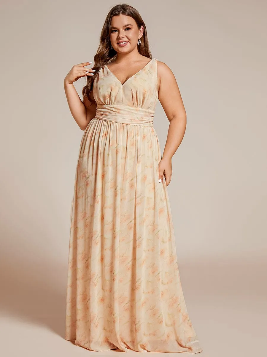 Pleated Sleeveless V-Neck Chiffon Maxi Dress