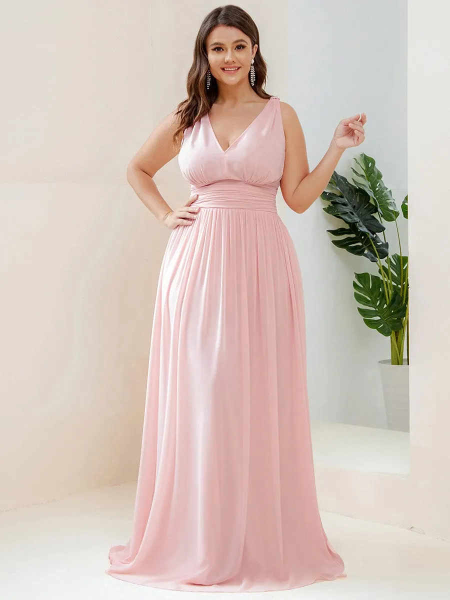 Pleated Sleeveless V-Neck Chiffon Maxi Dress