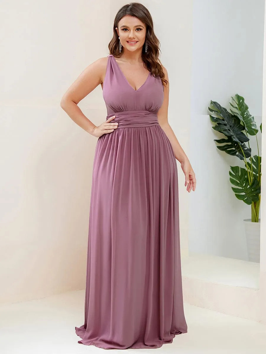 Pleated Sleeveless V-Neck Chiffon Maxi Dress