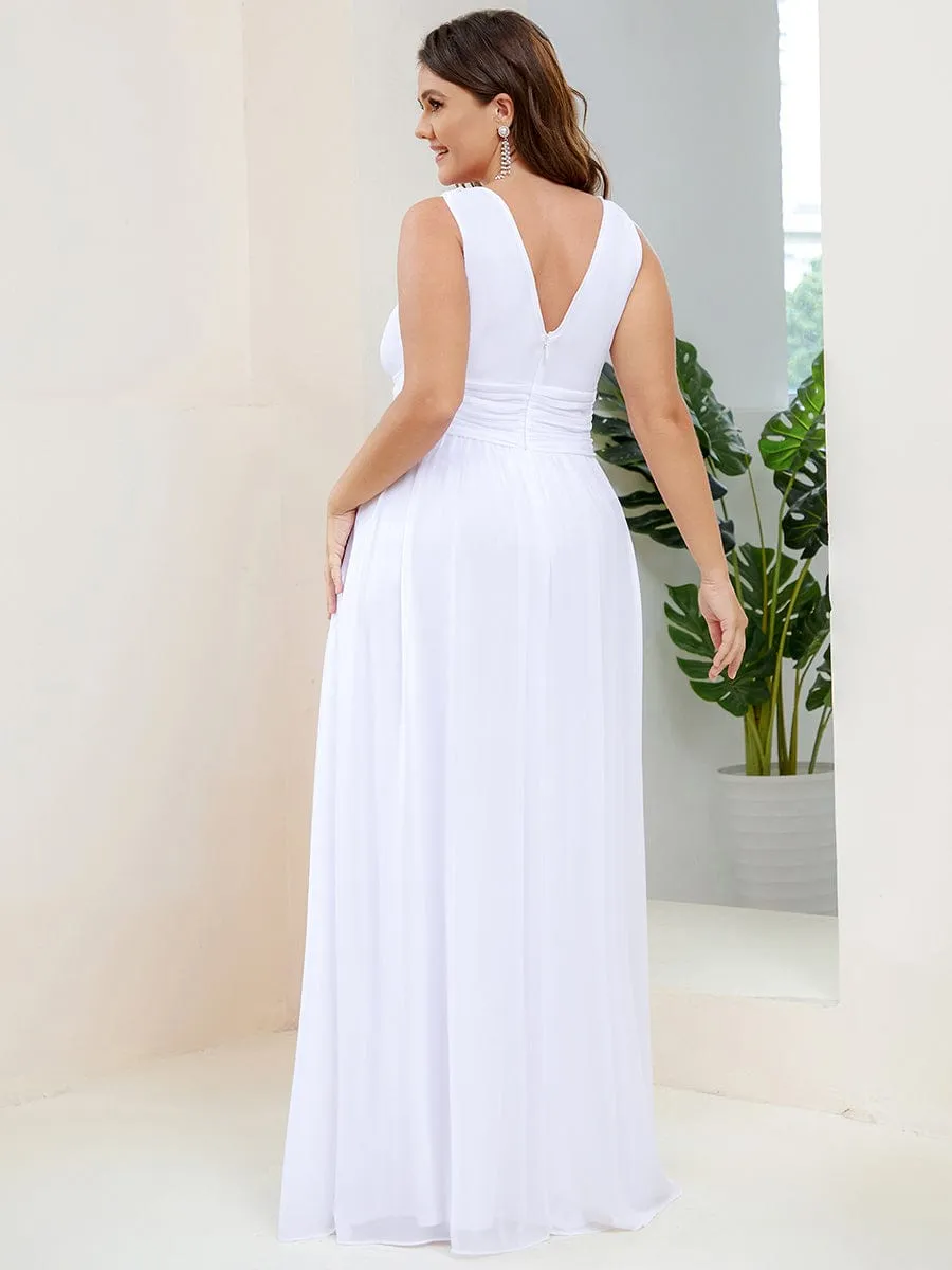 Pleated Sleeveless V-Neck Chiffon Maxi Dress