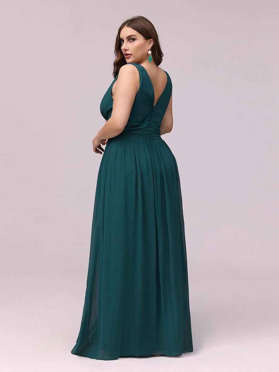 Pleated Sleeveless V-Neck Chiffon Maxi Dress