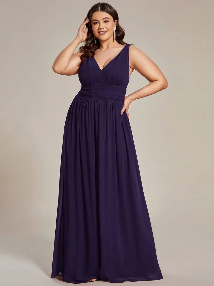 Pleated Sleeveless V-Neck Chiffon Maxi Dress