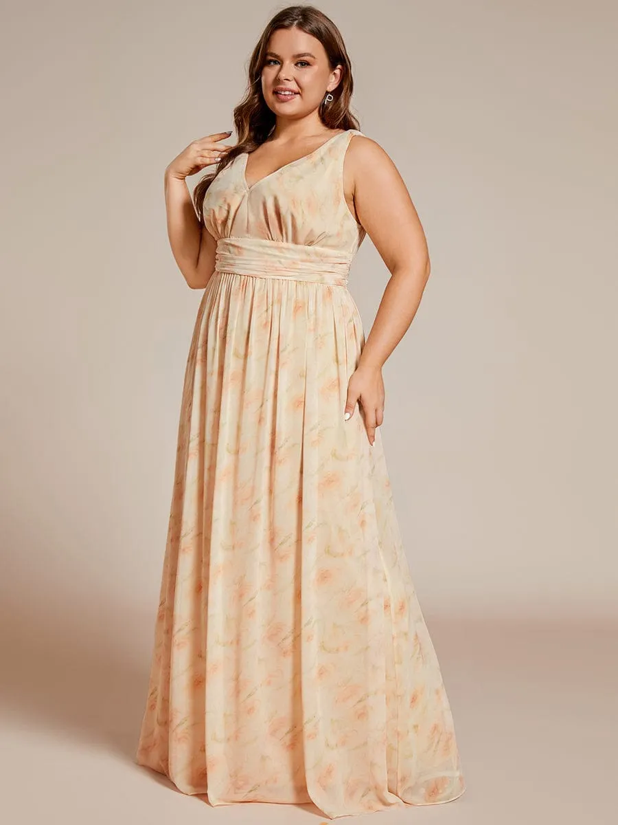 Pleated Sleeveless V-Neck Chiffon Maxi Dress