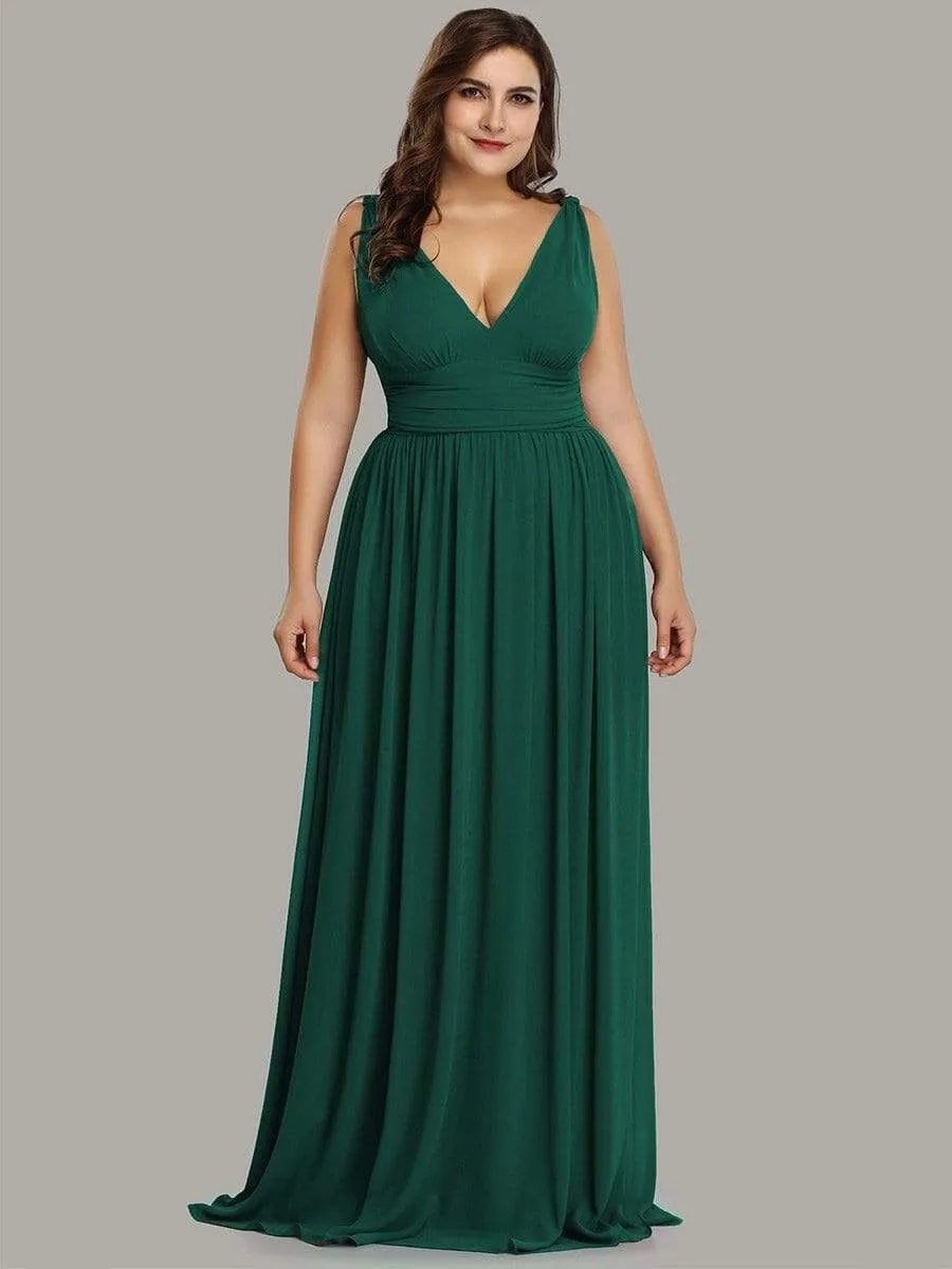 Pleated Sleeveless V-Neck Chiffon Maxi Dress