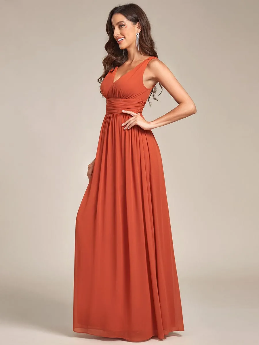 Pleated Sleeveless V-Neck Chiffon Maxi Dress