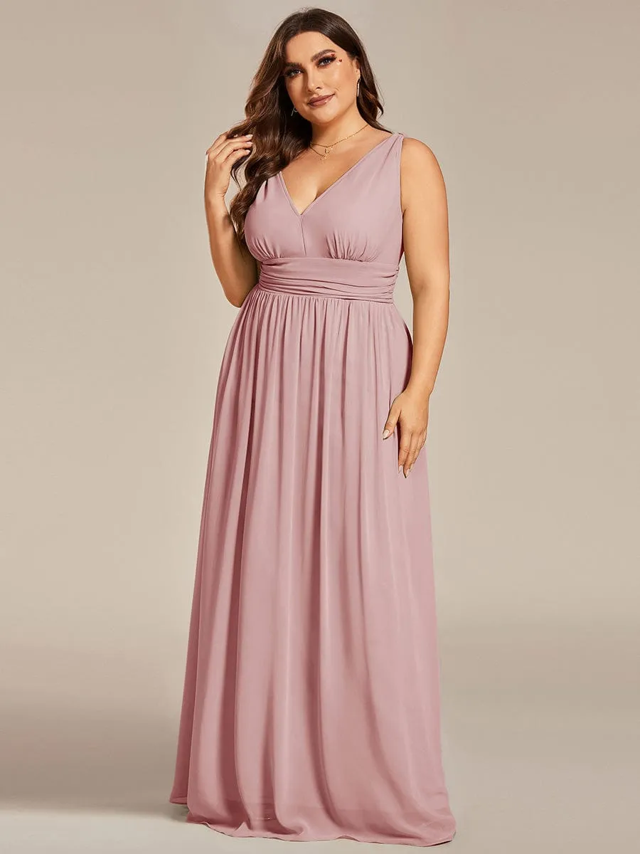 Pleated Sleeveless V-Neck Chiffon Maxi Dress