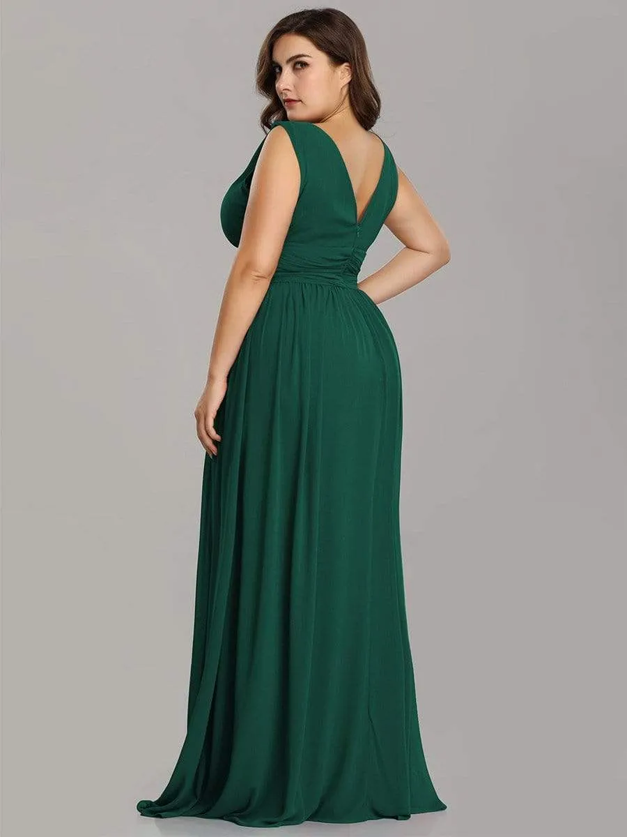 Pleated Sleeveless V-Neck Chiffon Maxi Dress