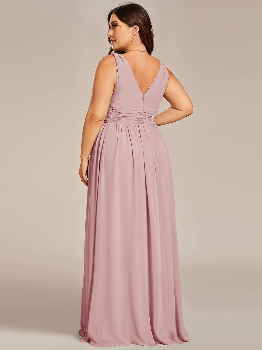 Pleated Sleeveless V-Neck Chiffon Maxi Dress