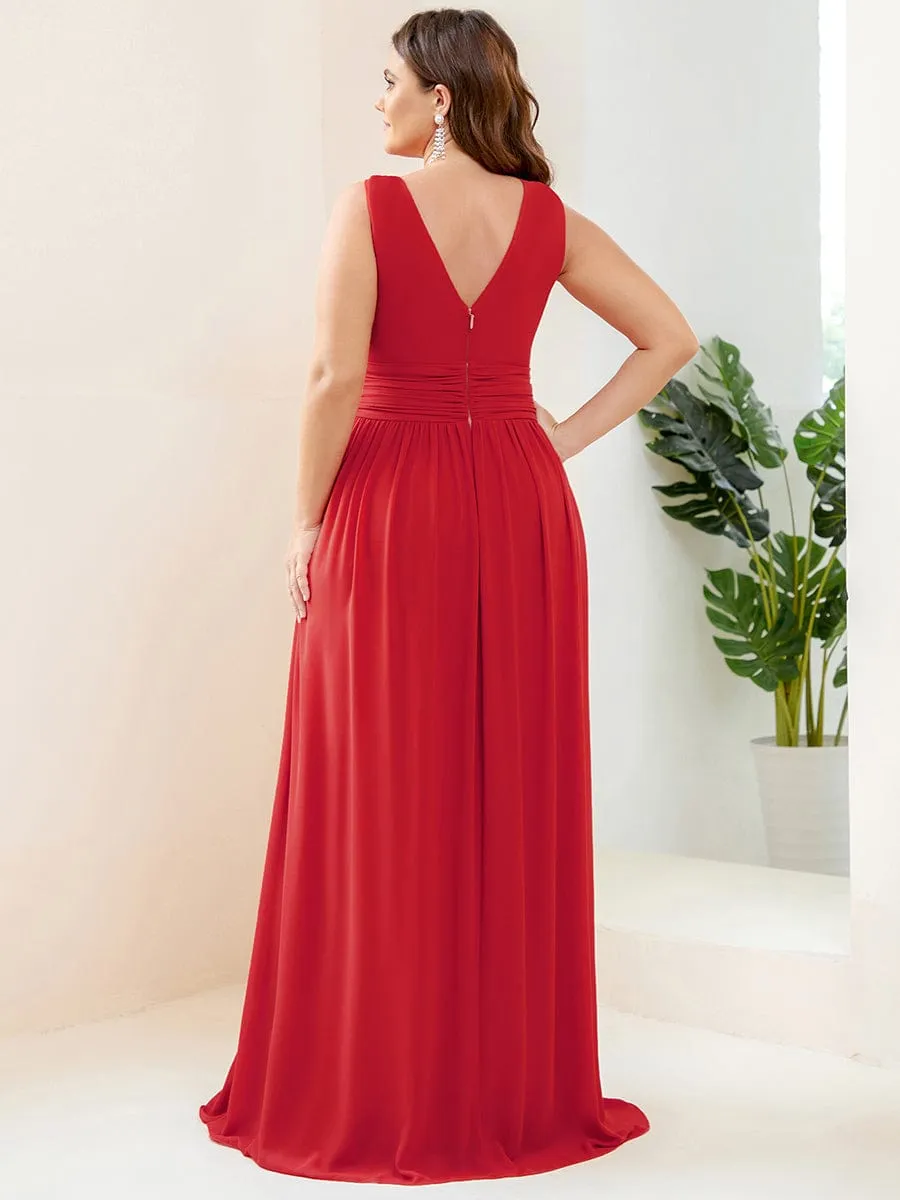 Pleated Sleeveless V-Neck Chiffon Maxi Dress