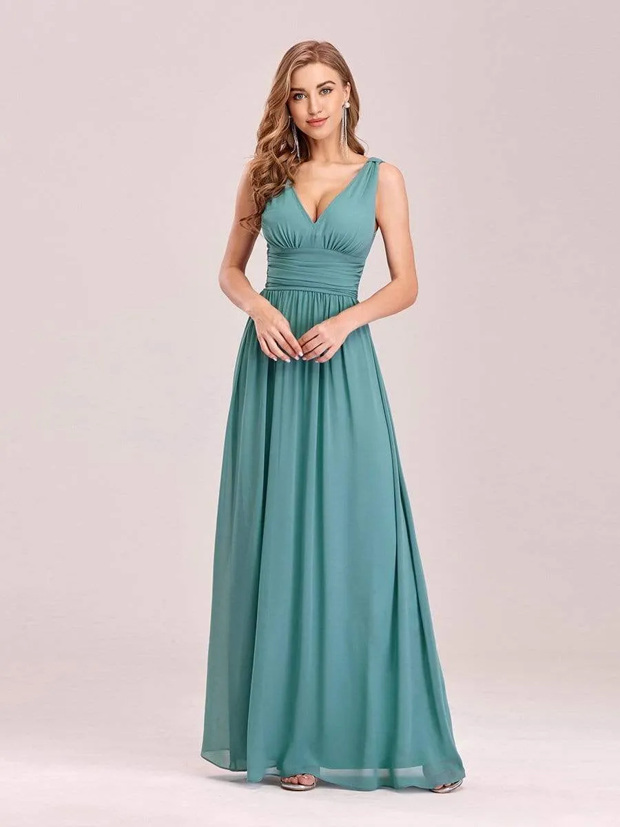 Pleated Sleeveless V-Neck Chiffon Maxi Dress