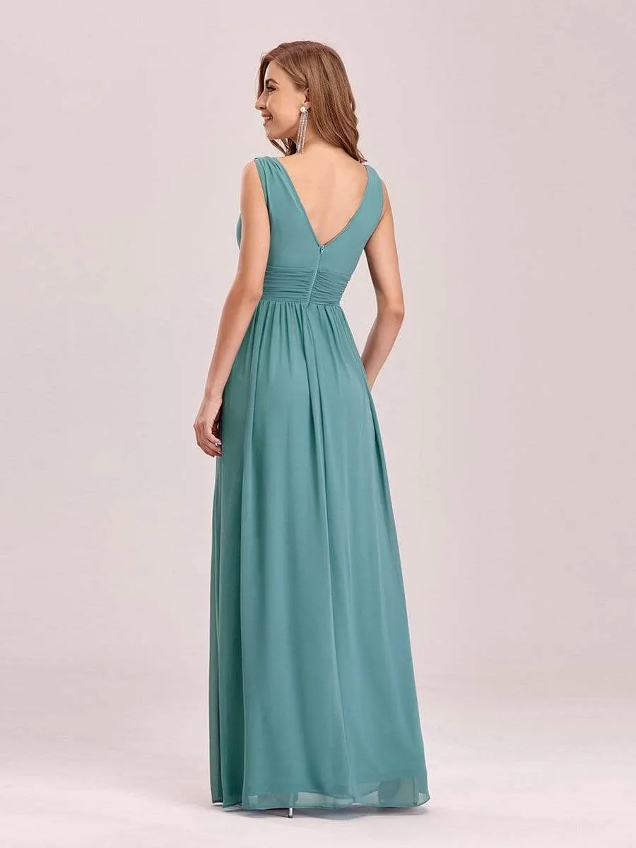 Pleated Sleeveless V-Neck Chiffon Maxi Dress