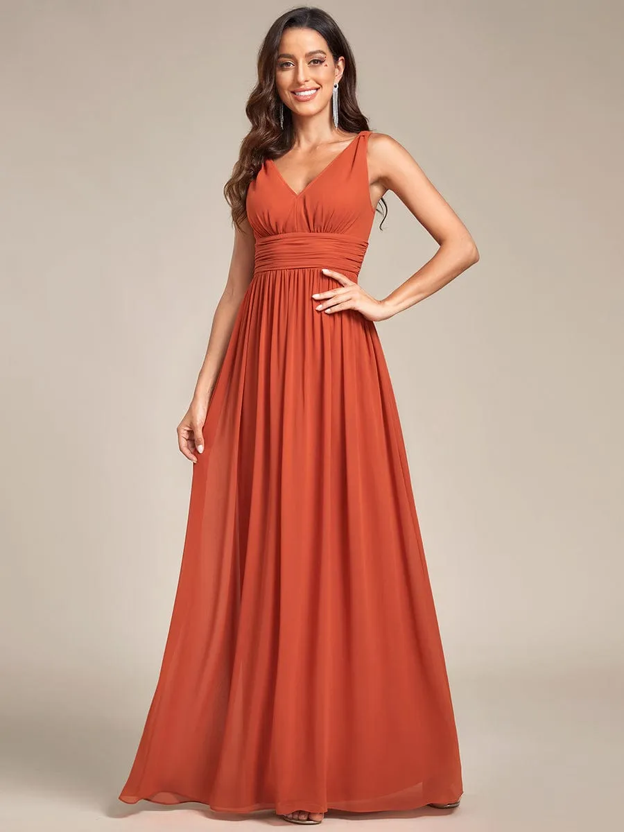 Pleated Sleeveless V-Neck Chiffon Maxi Dress