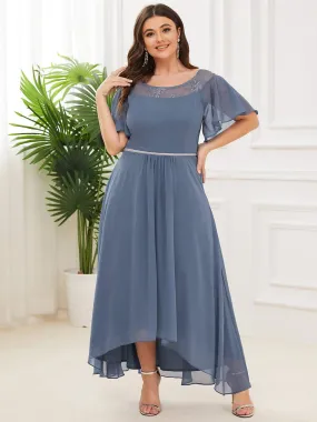 Plus Size Boat Neck Formal Dress with Sleeves