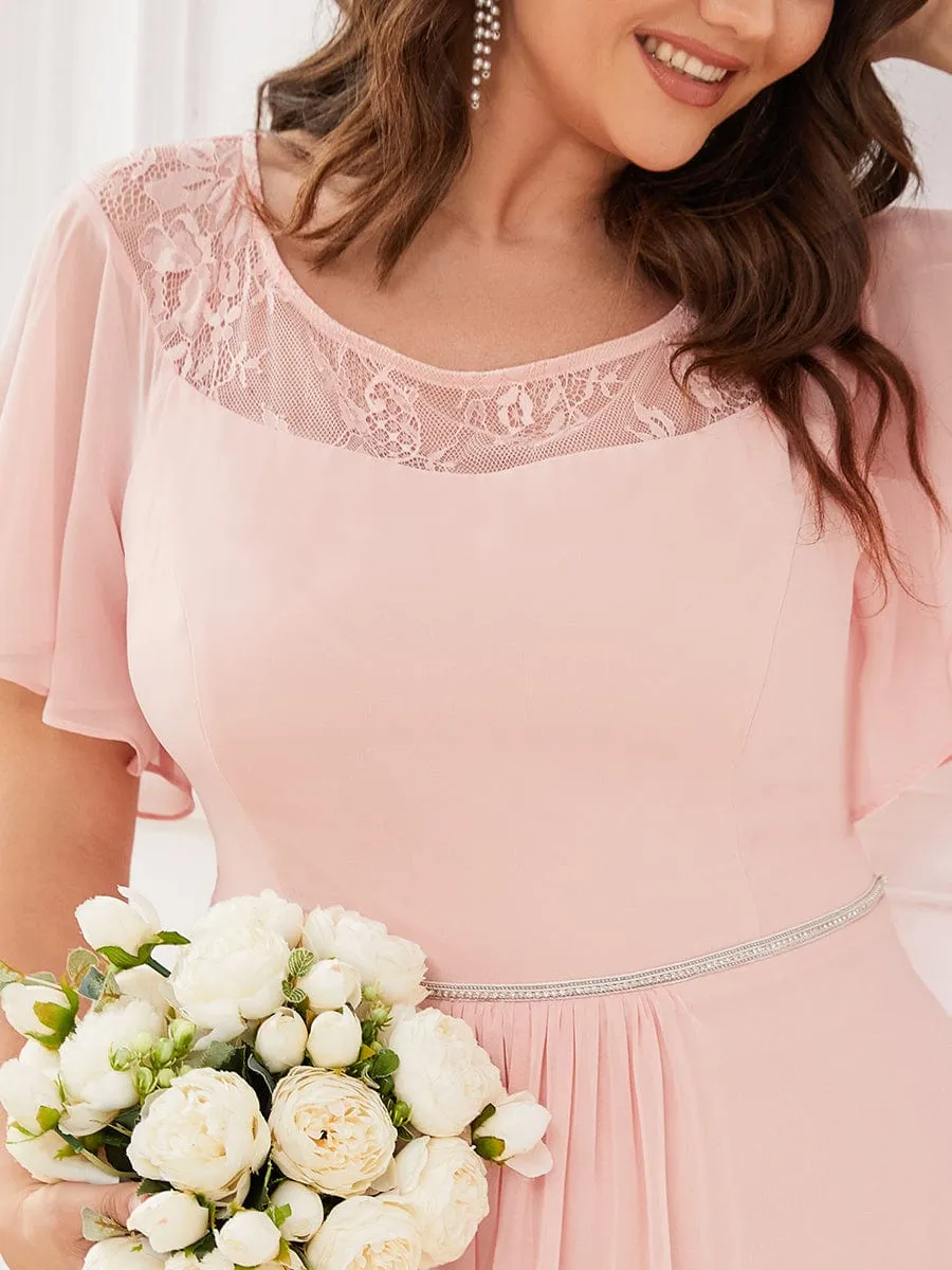 Plus Size Boat Neck Formal Dress with Sleeves