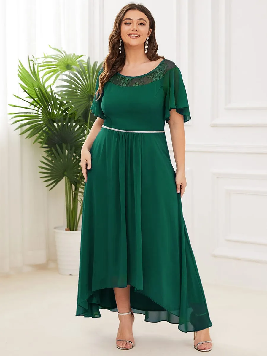 Plus Size Boat Neck Formal Dress with Sleeves