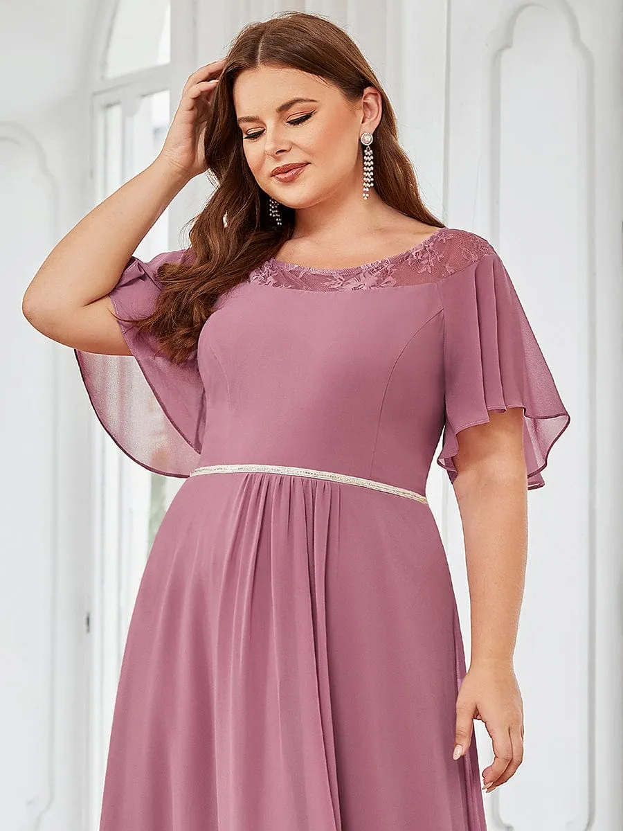 Plus Size Boat Neck Formal Dress with Sleeves