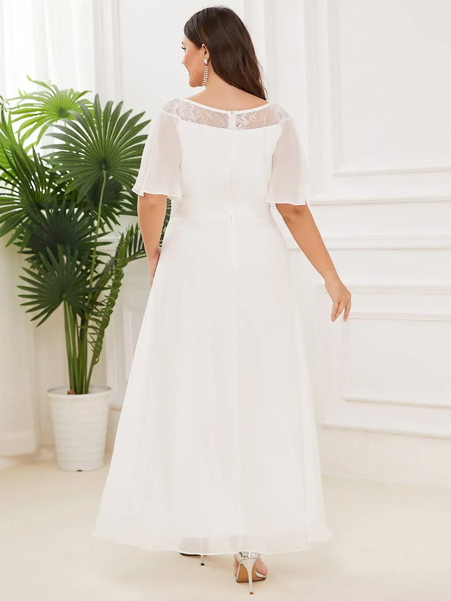 Plus Size Boat Neck Formal Dress with Sleeves