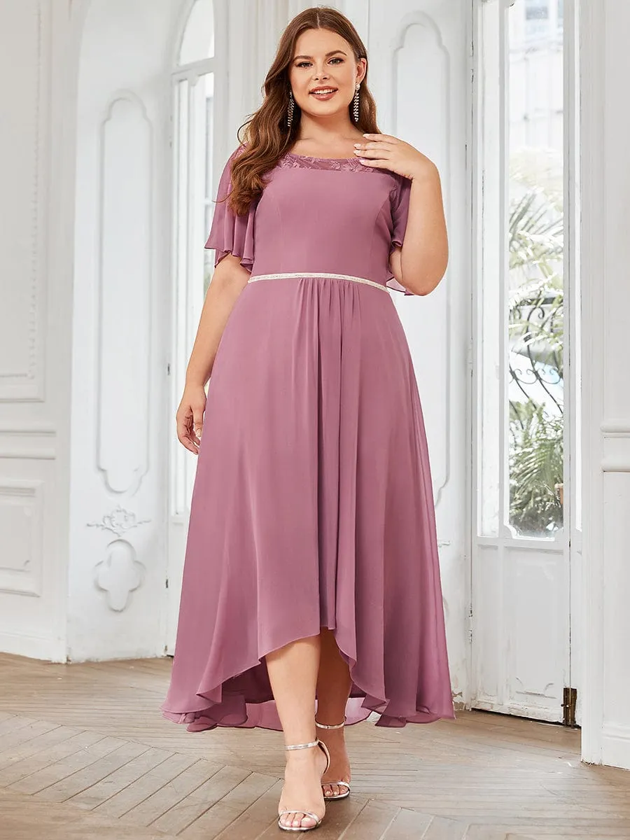 Plus Size Boat Neck Formal Dress with Sleeves