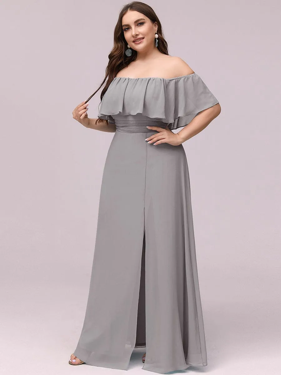 Plus Size Off the Shoulder Formal Bridesmaid Dress with Thigh Split