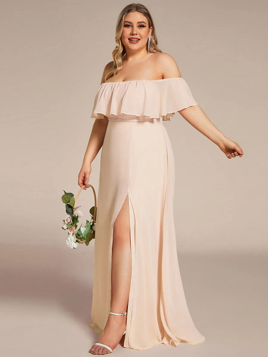 Plus Size Off the Shoulder Formal Bridesmaid Dress with Thigh Split