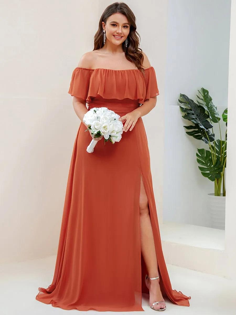 Plus Size Off the Shoulder Formal Bridesmaid Dress with Thigh Split