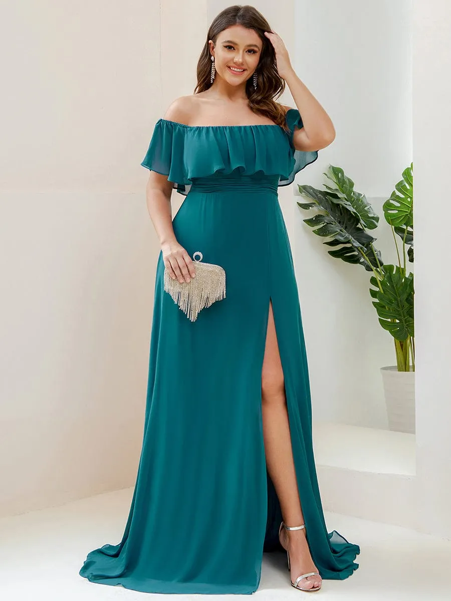 Plus Size Off the Shoulder Formal Bridesmaid Dress with Thigh Split