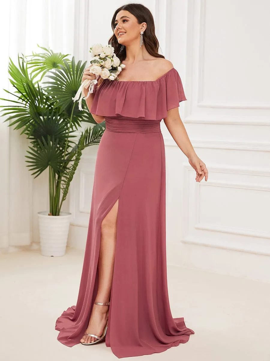 Plus Size Off the Shoulder Formal Bridesmaid Dress with Thigh Split