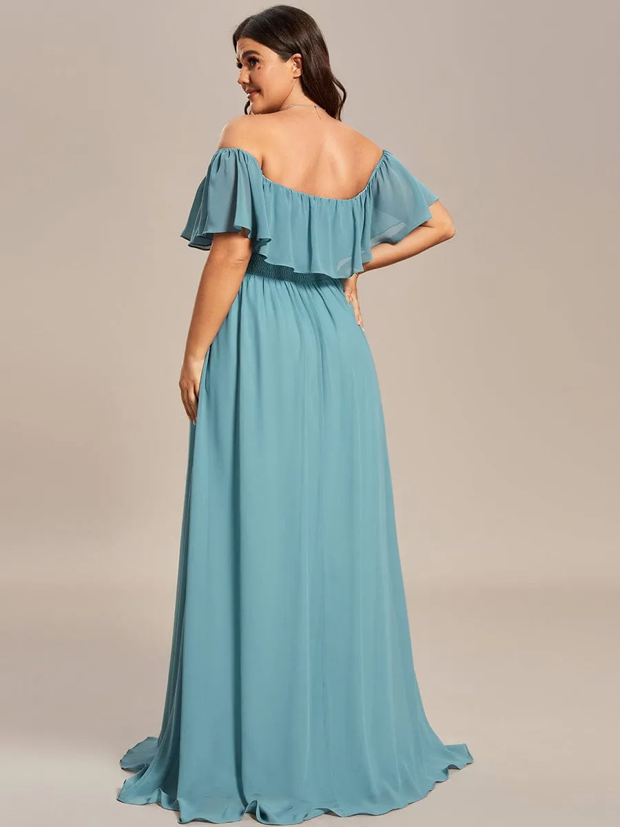 Plus Size Off the Shoulder Formal Bridesmaid Dress with Thigh Split