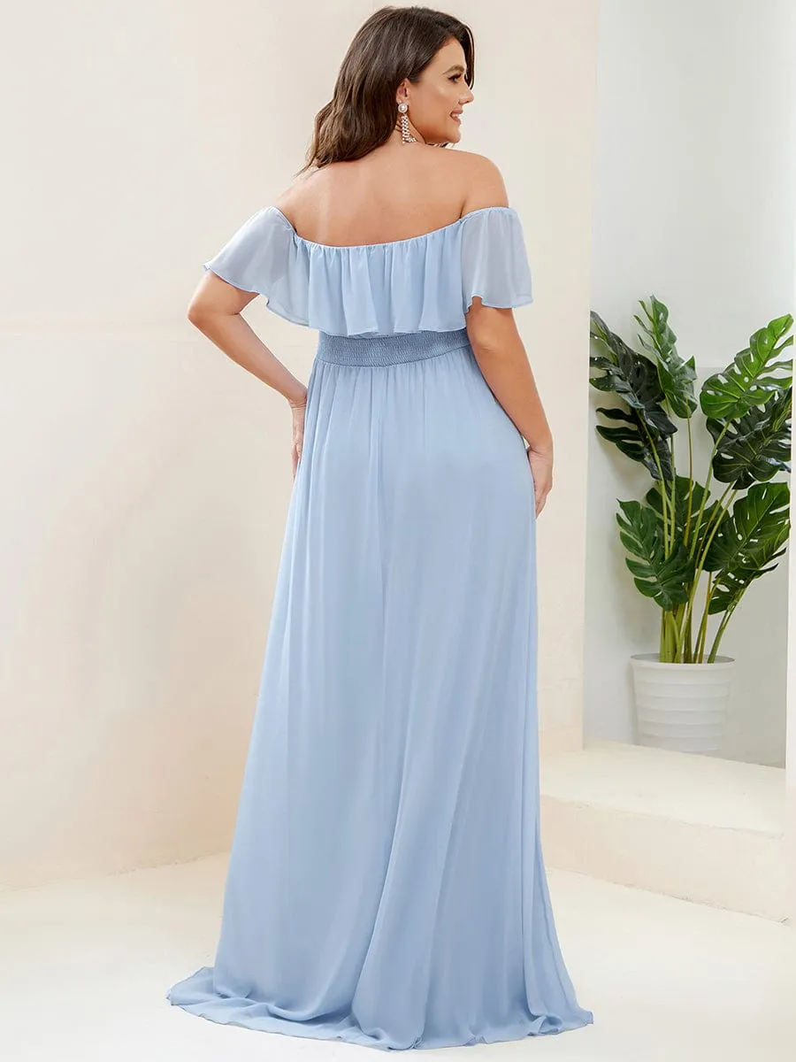 Plus Size Off the Shoulder Formal Bridesmaid Dress with Thigh Split