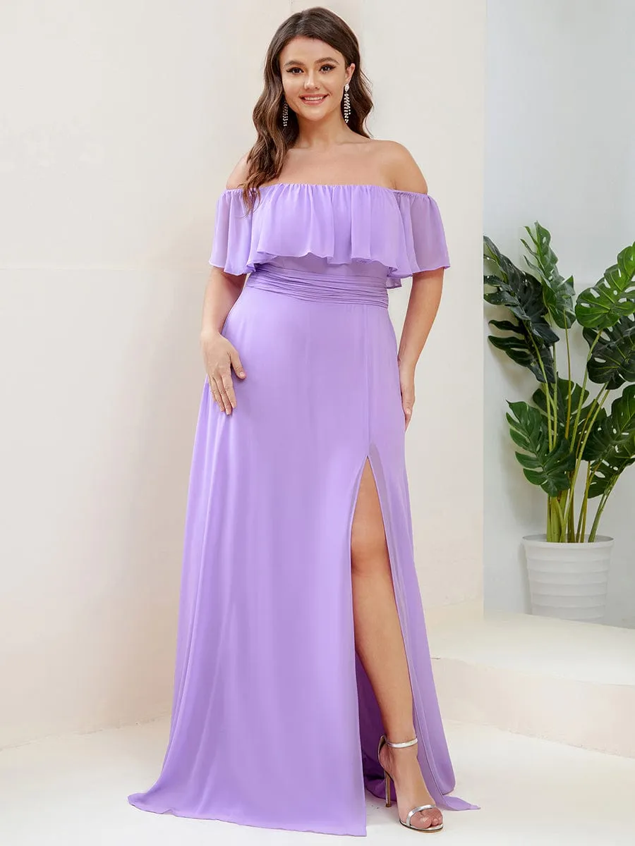 Plus Size Off the Shoulder Formal Bridesmaid Dress with Thigh Split