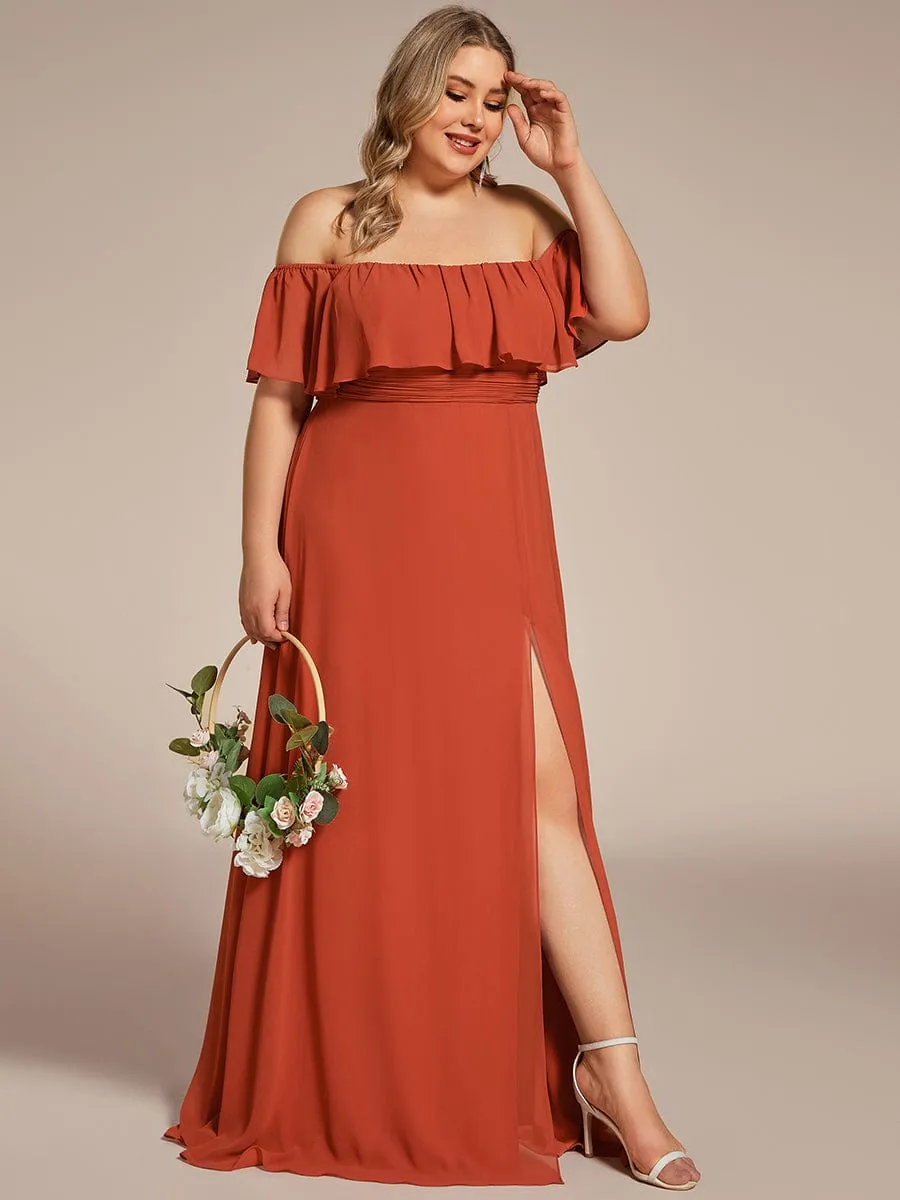 Plus Size Off the Shoulder Formal Bridesmaid Dress with Thigh Split