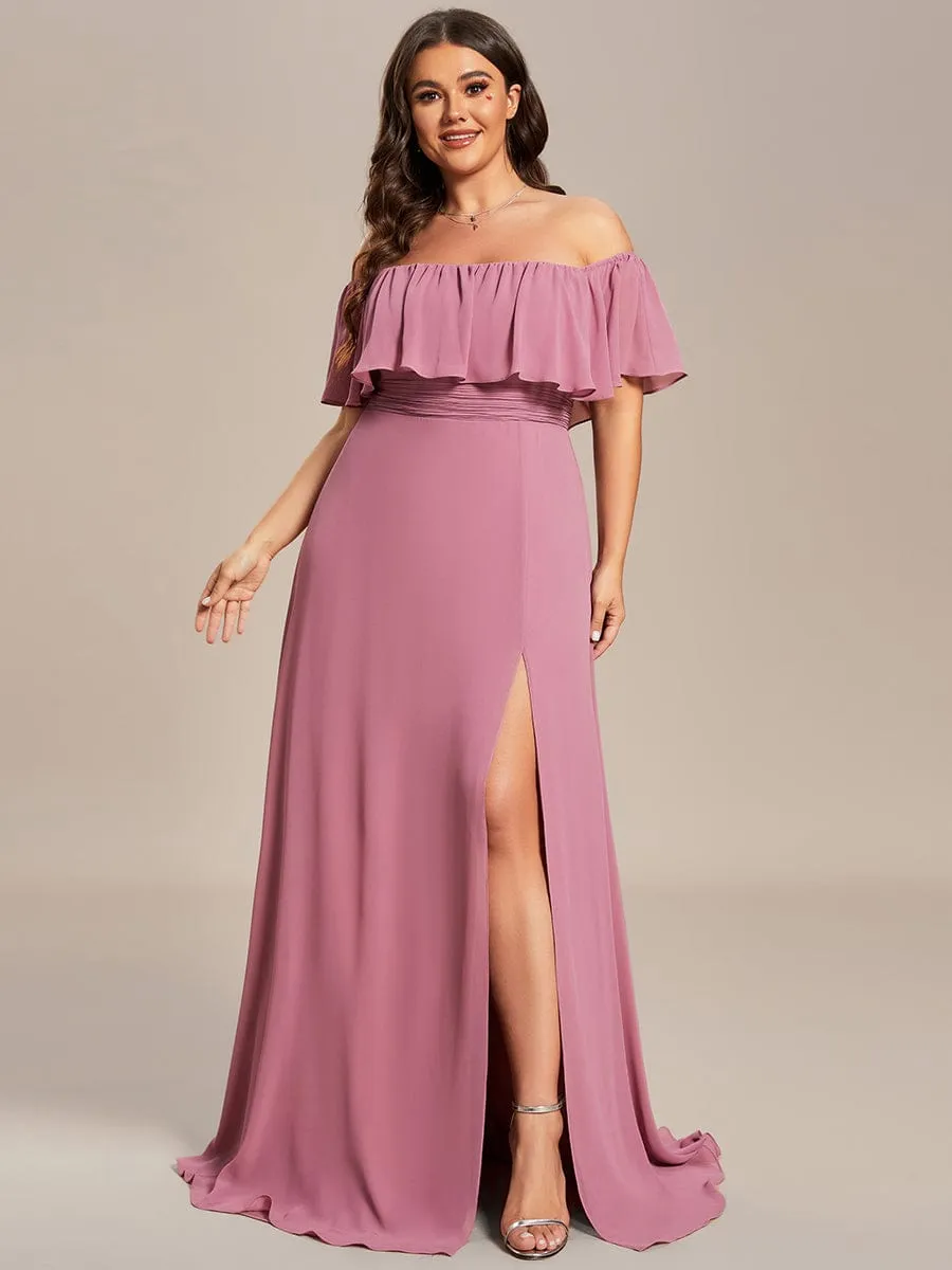 Plus Size Off the Shoulder Formal Bridesmaid Dress with Thigh Split