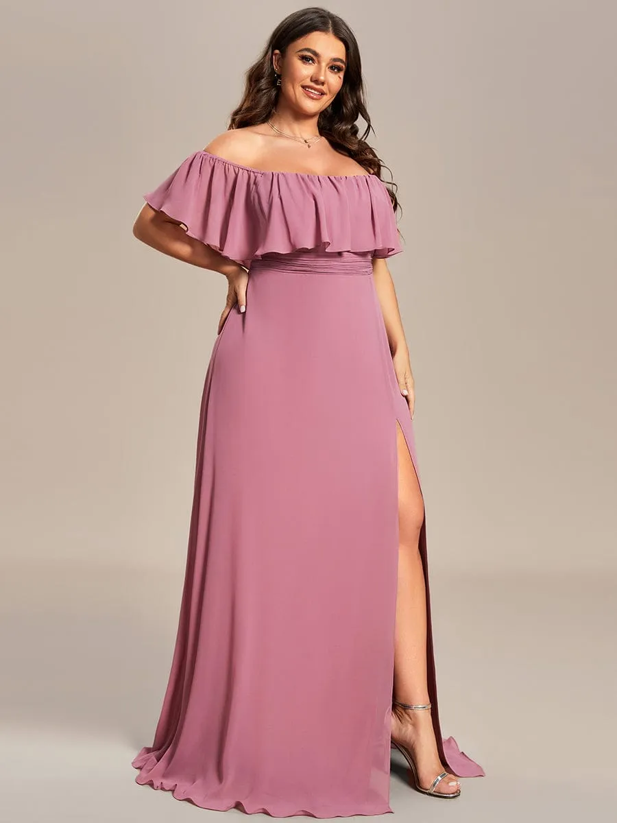 Plus Size Off the Shoulder Formal Bridesmaid Dress with Thigh Split