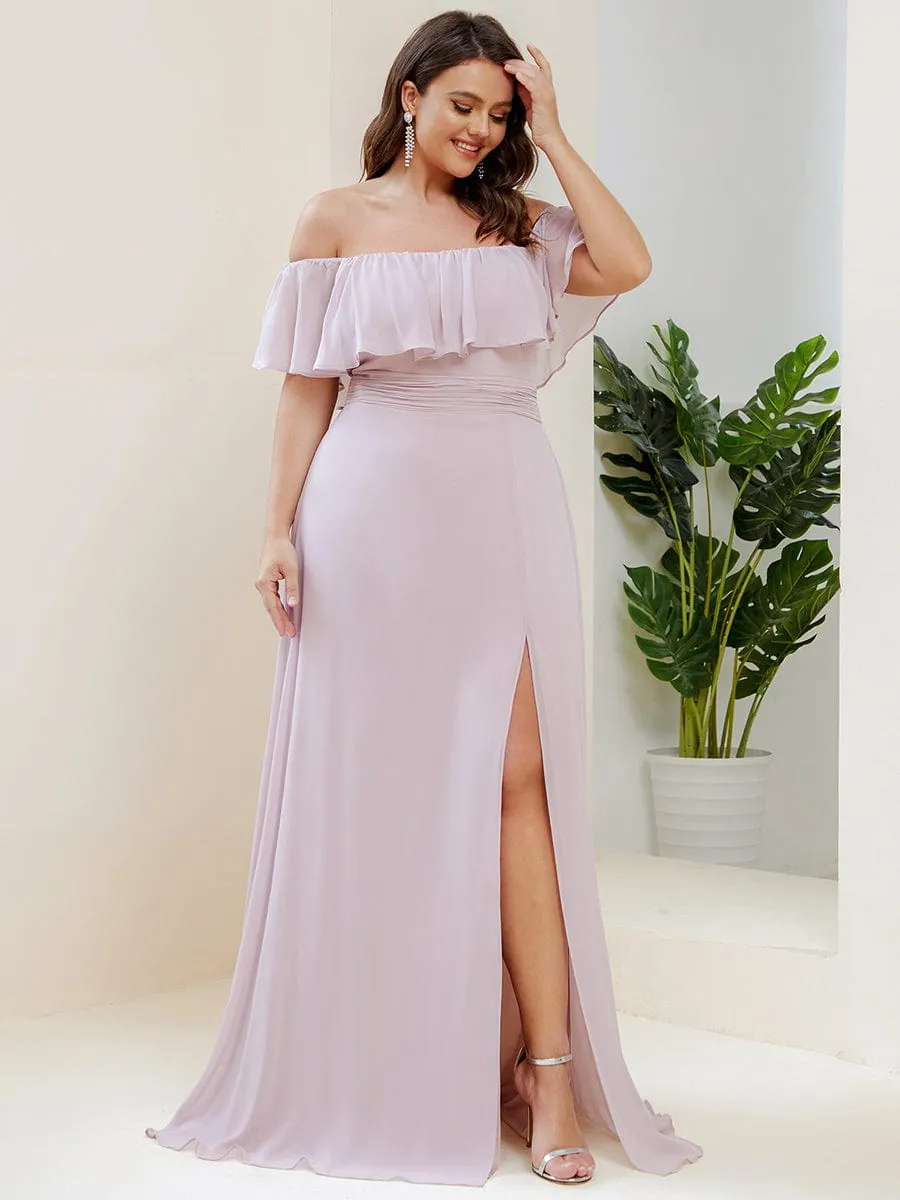 Plus Size Off the Shoulder Formal Bridesmaid Dress with Thigh Split