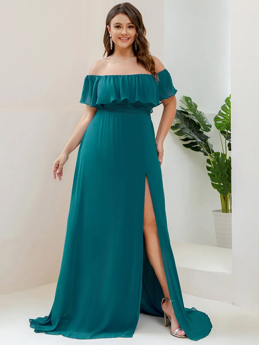 Plus Size Off the Shoulder Formal Bridesmaid Dress with Thigh Split