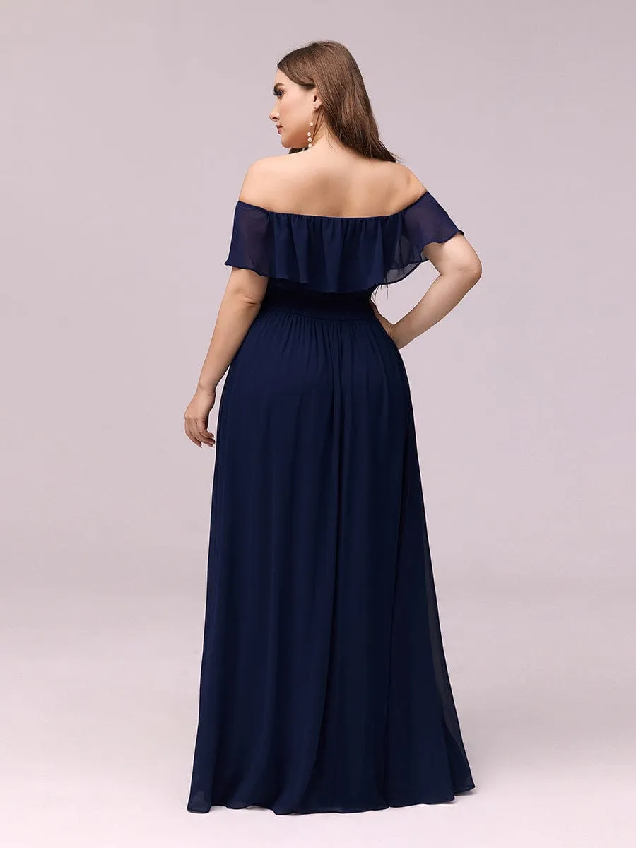 Plus Size Off the Shoulder Formal Bridesmaid Dress with Thigh Split