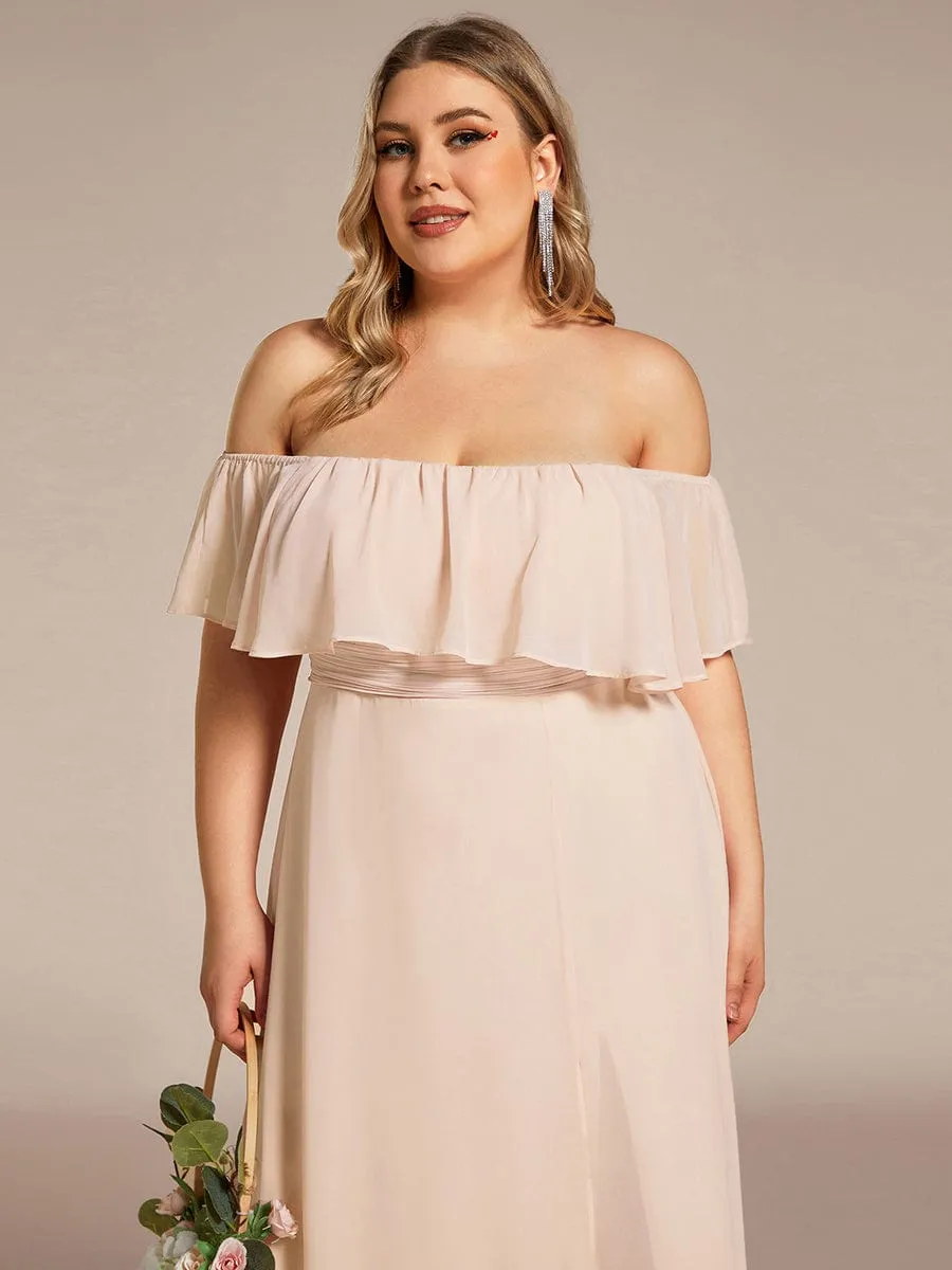 Plus Size Off the Shoulder Formal Bridesmaid Dress with Thigh Split