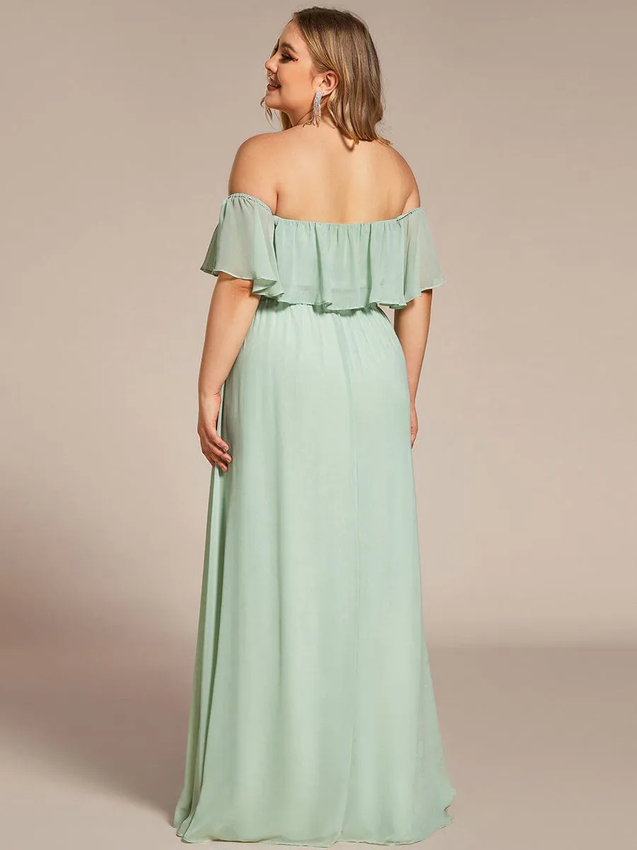 Plus Size Off the Shoulder Formal Bridesmaid Dress with Thigh Split