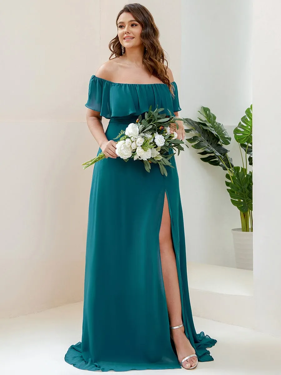 Plus Size Off the Shoulder Formal Bridesmaid Dress with Thigh Split