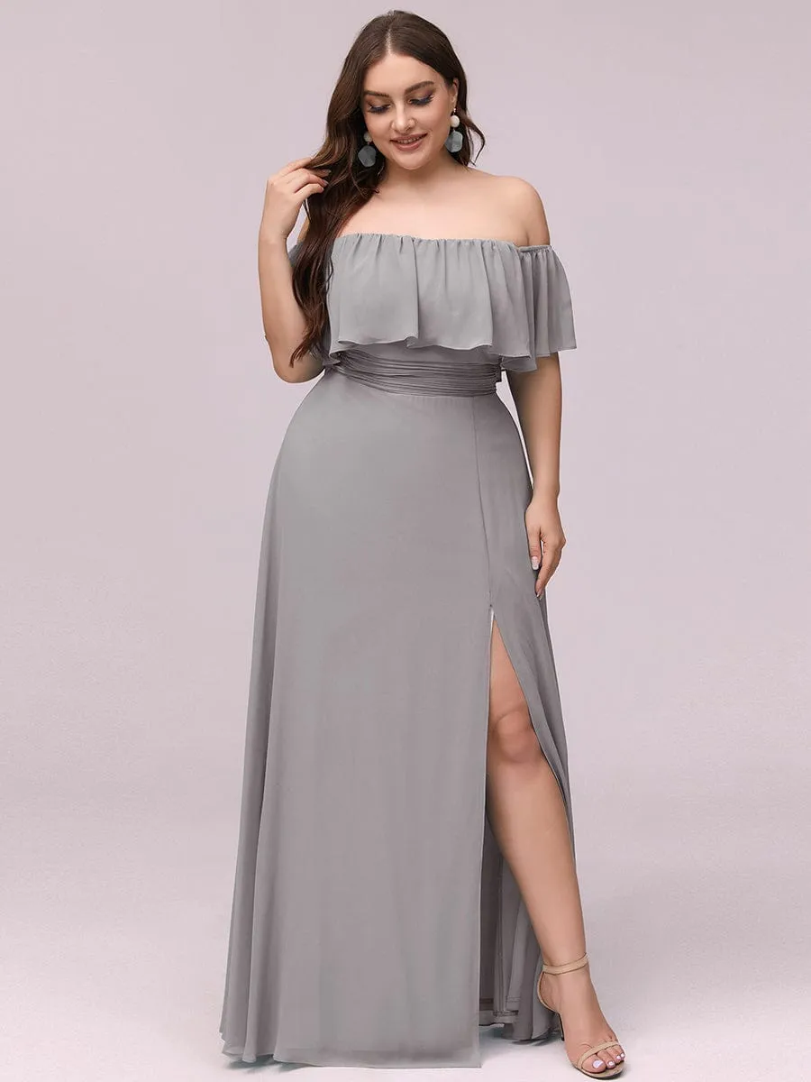 Plus Size Off the Shoulder Formal Bridesmaid Dress with Thigh Split