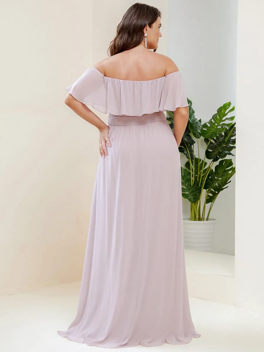 Plus Size Off the Shoulder Formal Bridesmaid Dress with Thigh Split